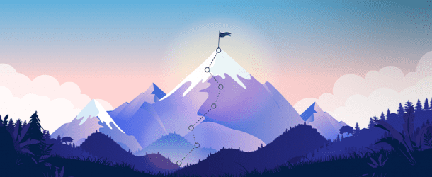 Banner image showing a mountain and journey to the top